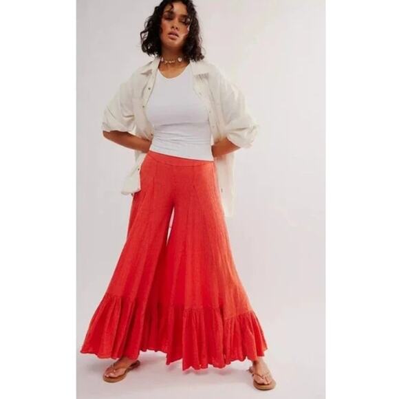 Free People Summer Kiss Godet Bohemian Wide Leg Pants Medium - Picture 3 of 8